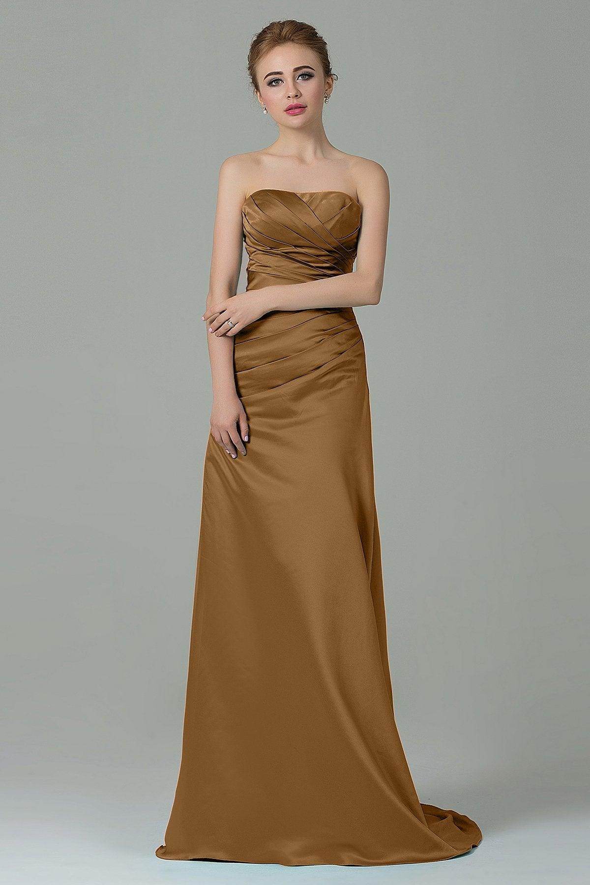 Sheath-Column Sweep Train Satin Bridesmaid Dress COZF15010 - COCOMELODY